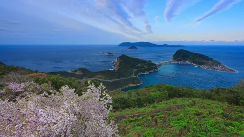 The View of Kashiwajima with Clouds Clearing to Sunshine from Daidozan Stock Footage 333211351