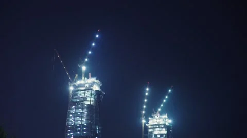 View of Katara Towers under construction in Lusail, Qatar Stock Footage 134050656