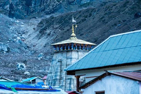 View of Kedarnath Templelocated in Himalayan range of Uttarakhand Foto stock