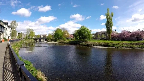 View of Kendal and river Kent Stock Footage 77865172