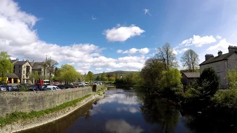 View of Kendal and river Kent Stock Footage 77887295