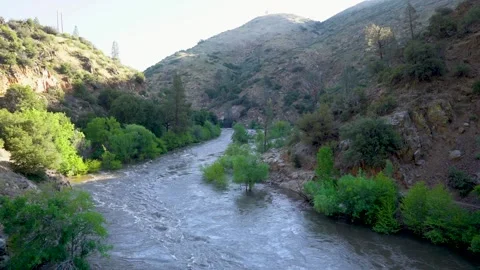 View of Kern River from Johnsondale Bridge in Kernville, California Stock Footage 277549631