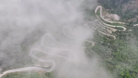 View of Khau Coc Cha pass from above clouds. Vietnam Stock Footage 285468980