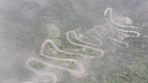 View of Khau Coc Cha pass from above clouds. Vietnam Stock Footage 285469050