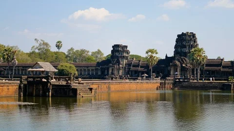 View of the Khmer Angkor Wat temples at Siem Reap in Cambodia Stock-Footage 100310755
