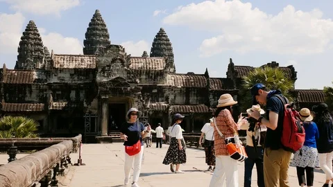 View of the Khmer Angkor Wat temples at Siem Reap in Cambodia 스톡 동영상 101049940