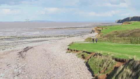 View from Kilve beach towards Hinkley Point Stock Footage 253201700