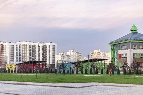 View of the kindergarten. In the background Stock Photos