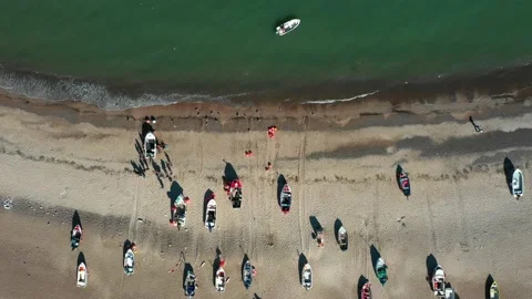 View on Klitmoller Smooth Waves On Magical Sandy Beach, Fabulous Blue Water Stock Footage 239373120