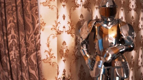 View of Knight Armor on background of wall in classic interior Stock Footage 99560744