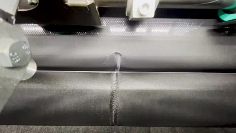 A view of knitting defects on the fabric of a thread break in a knitting ma.. Stock Footage 274125499