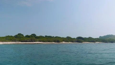 View of Ko Rin island, Thailnd. View from board of sailing ship Stock Footage 88732981