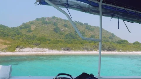 View of Ko Rin island, Thailnd. View from board of sailing ship Stock Footage 88733388