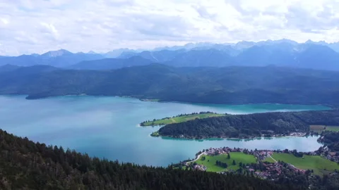 View of Kochelsee and Mountains Stock Footage 280793213