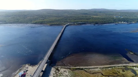 View of the Kola Bay and the bridge from the air Stock Footage 80247375