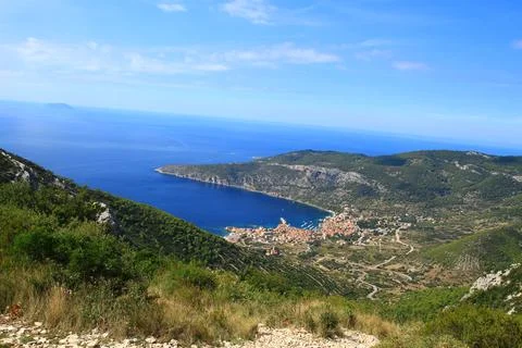 View of Komiza from Mount Hum Stock Photos