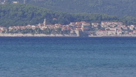 View of Korcula from Orebic, Dalmatia, Croatia, Europe Stock Footage