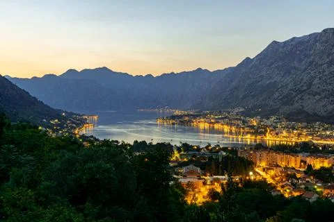 A view of Kotor at sunset Stock Photos