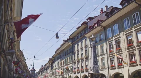 View of The Kramgasse in Summer 4K. Bern, Switzerland. Stock-Footage 67230204