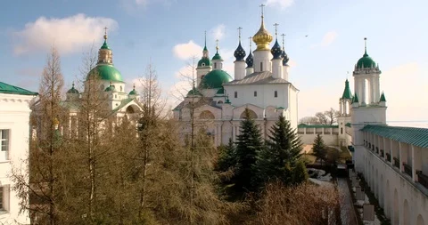 View of Kremlin and Cathedral in the town of Rostov, Russia Stock Footage 87718646