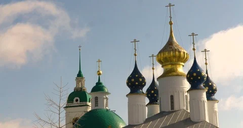 View of Kremlin and Cathedral in the town of Rostov, Russia Video stock 87718782