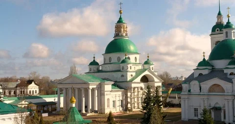 View of Kremlin and Cathedral in the town of Rostov, Russia Stock Footage 87718797