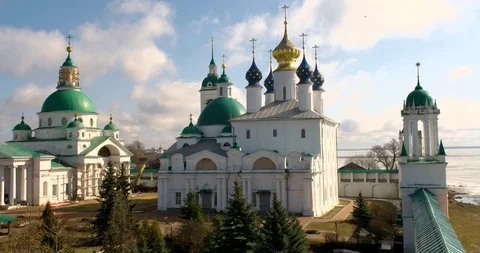 View of Kremlin and Cathedral in the town of Rostov, Russia Stock Footage 87718845