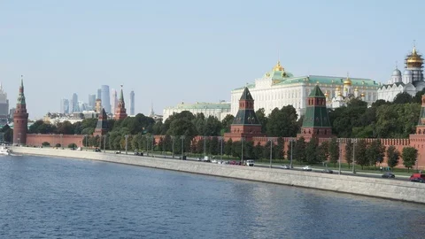 View of Kremlin and Moskva River in Moscow city in september Stock Footage 95539109