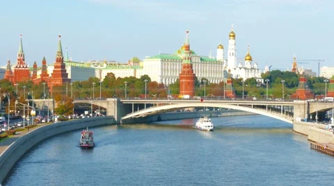 View of  Kremlin and river in  city of Moscow Stock Footage 41812209