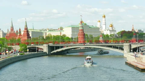 View of  Kremlin and river in  city of Moscow Stock Footage 50200896