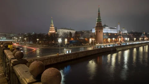View of the Kremlin from the Big stone bridge Stock Footage 123894116