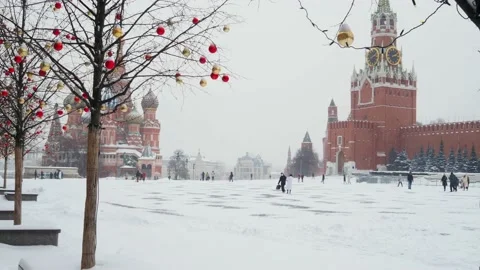 View of the Kremlin during a snowfall on a frosty winter day. Stock Footage 149138963