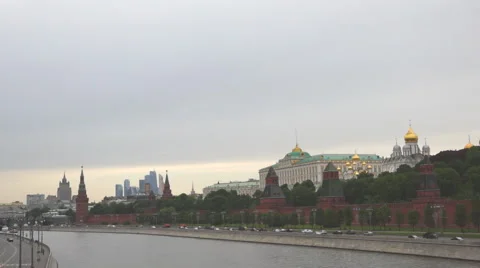 View of Kremlin from embankment Stock Footage 68742276