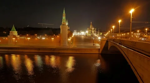 The view on the Kremlin, Moscow River, Red Square and Kremlin's Embankment at Stock Footage 53222600