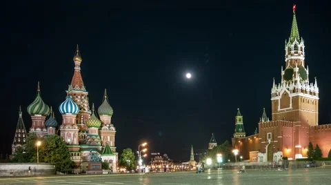 The view on the Kremlin, Red Square, St Basil's Cathedral, Saviour Tower by full Stock Footage 53177565