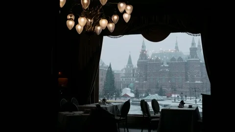 View of the Kremlin from the restaurant window Video stock 296096807