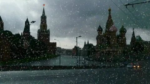 View  of  Kremlin, snowfall,  timelapse Stock Footage 597304