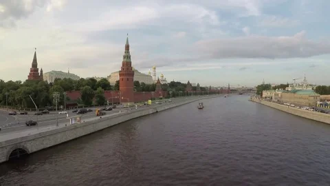 View of the Kremlin from the Stone Bridge Stock Footage 81099099