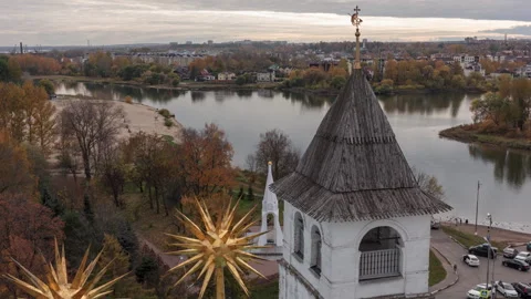 View of kremlin tower in front of Kotorosl river in Yaroslavl. Time-laps Stock Footage 296152896
