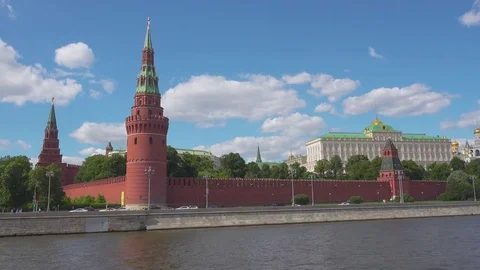 View of the Kremlin Wall and Moscow River from Sofiyskaya Embankment Stock Footage 77210127