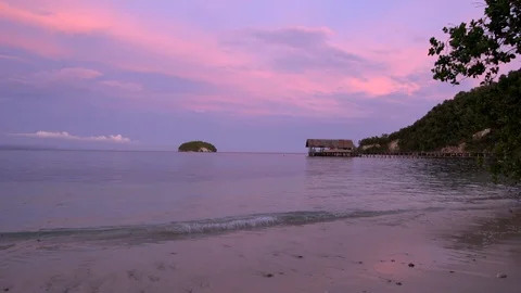 View  from Kri Island at Jetty and Island in Raja Ampat  Indonesia Stock Footage