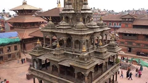 View of Krishna Mandir temple in Patan Durbar Square, Nepal. Video stock 335470125