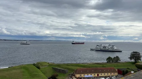 View from Kronborg Castle tower in Helsingor across Oresund strait Stock Footage 320615971