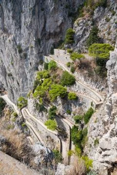 View of Via Krupp - winding path on Capri Island Stock Photos