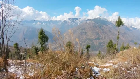 View of the Kullu Valley as seen from the mountain peak at Bijli Mahadev Temple  Stock Footage 172529065