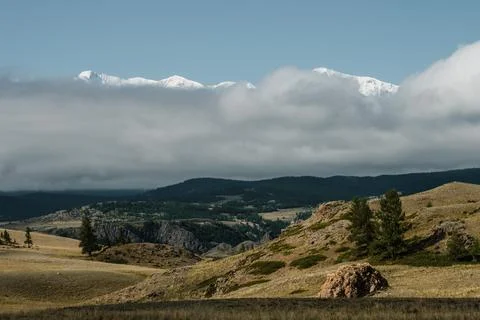 View of the Kurai steppes on Chuisky Trakt in the Altai Mountains Stock Photos