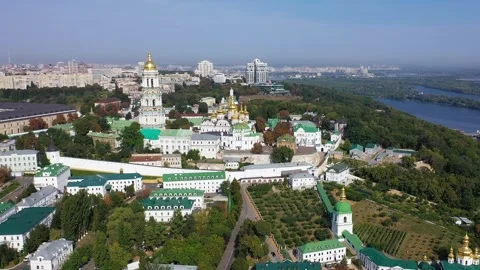 View of Kyiv with landmarks and river from high above on a clear day. Ukraine.  Video stock 340322558