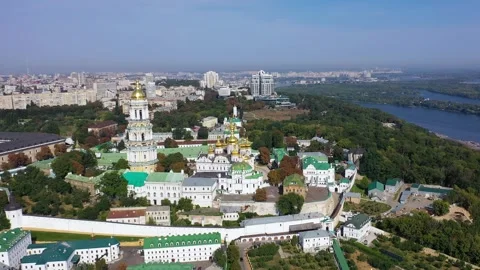 View of Kyiv with landmarks and river from high above on a clear day. Ukraine.  Video stock 340322569