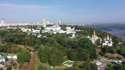 View of Kyiv with landmarks and river from high above on a clear day. Ukraine.  Video stock 340322581