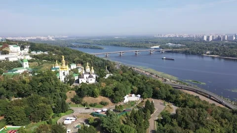 View of Kyiv with landmarks and river from high above on a clear day. Ukraine.  Video stock 340322585